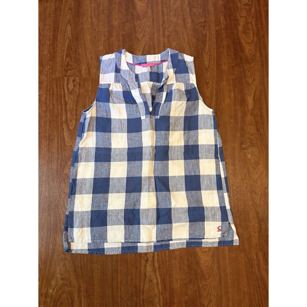 Joules Juliette Tank Top Size US 6 Linen Sleeveless Blue & White Gingham